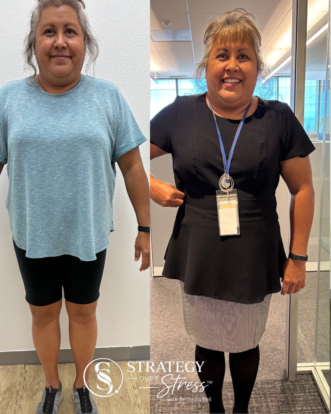 Elvia before and after her Strategy Over Stress transformation